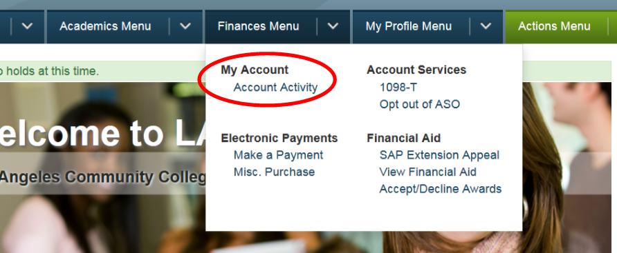 Select Account Activity Screenshot
