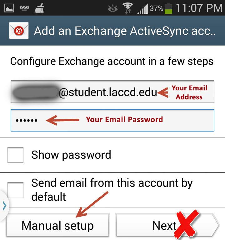 Screenshot of Configure Exchange Email