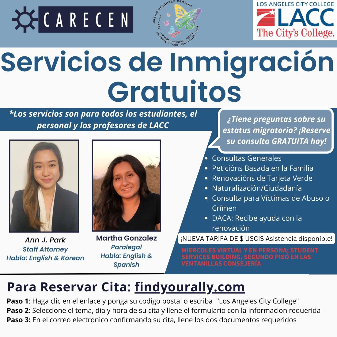 CARECEN free legal immigration services flyer Spanish-Spring 2023