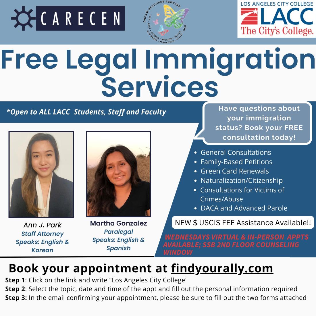 CARECEN free legal immigration services flyer 