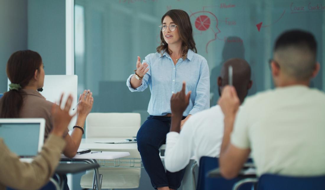 female professor with students